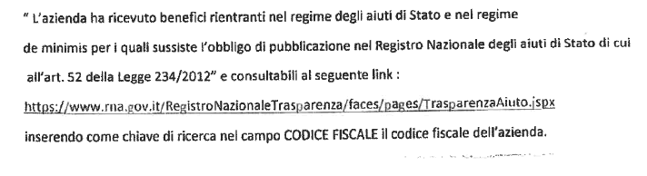 Scheda richiesta pubblicazione aiuti VF SERVICE SRL di Firrincieli Francesco